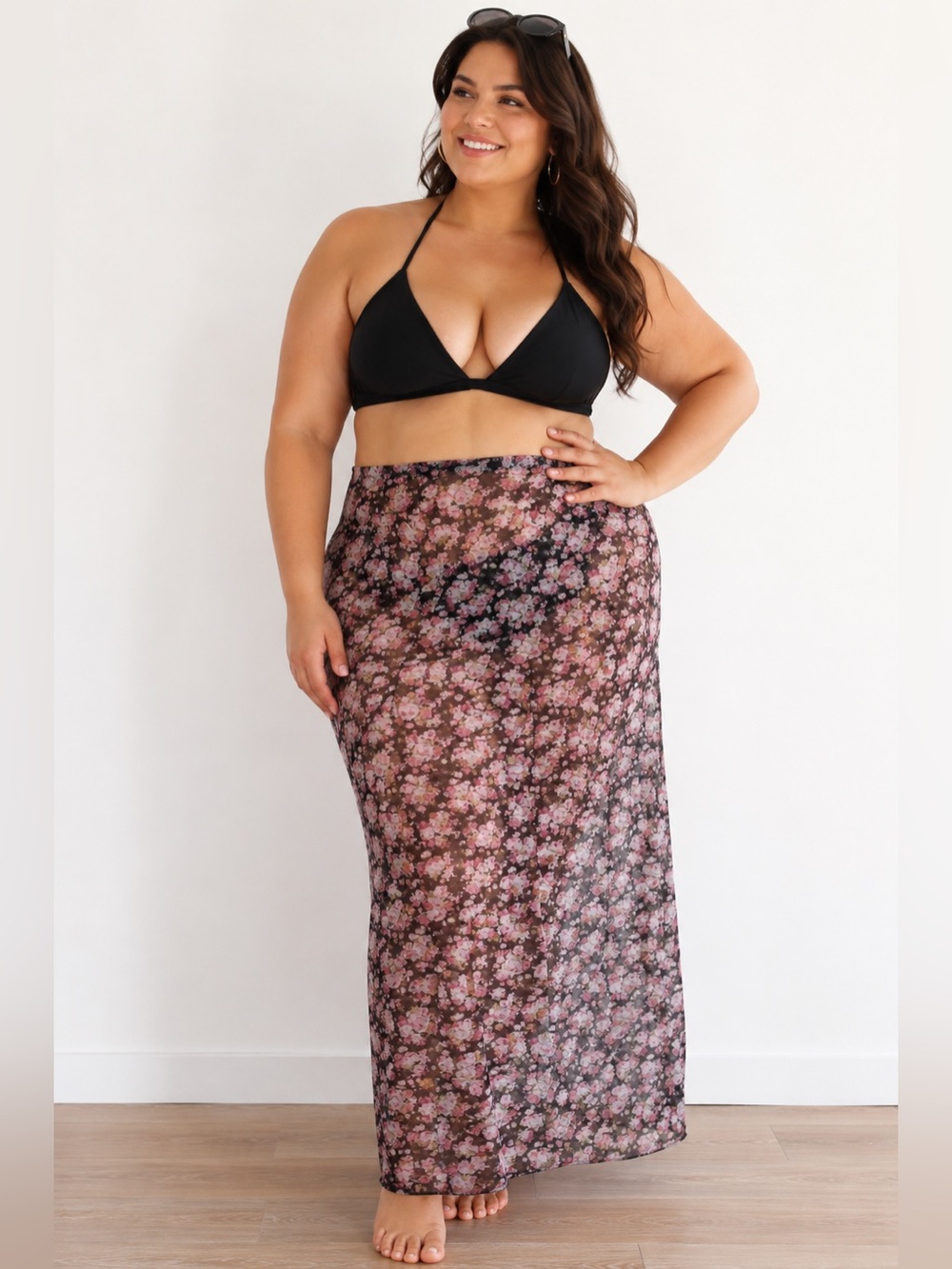 Rebdolls Sheer Mesh Cottage Floral Maxi Skirt Size 4X Swim Cover-Up Festival